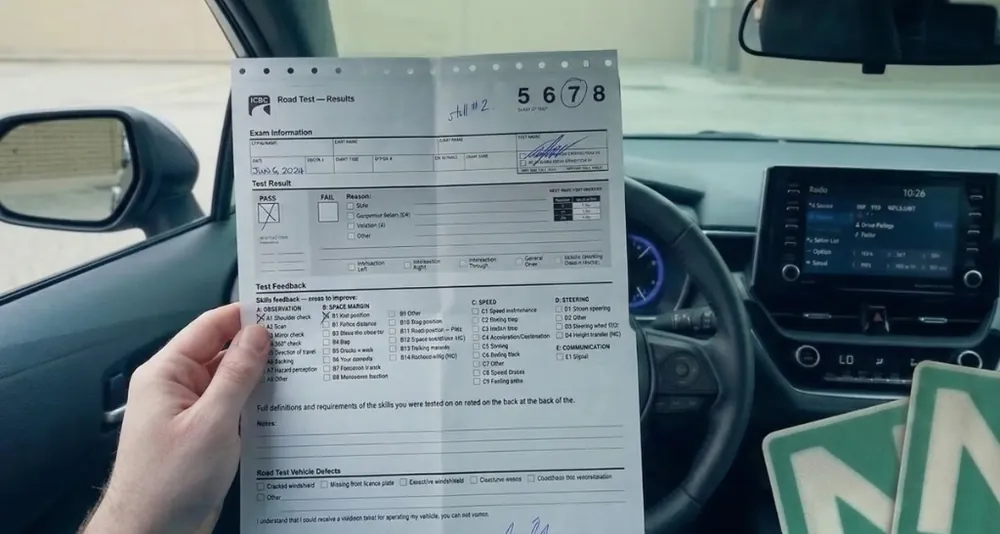 ICBC road test results sheet - road test preparation in Chilliwack